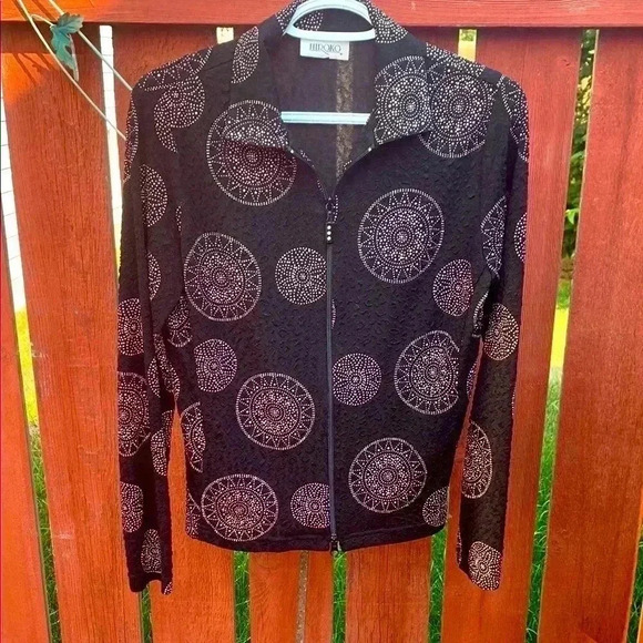 Hiroko Formal Light Weight Zip Up Jacket w Circular  Pattern on Textured Fabric - Picture 1 of 7